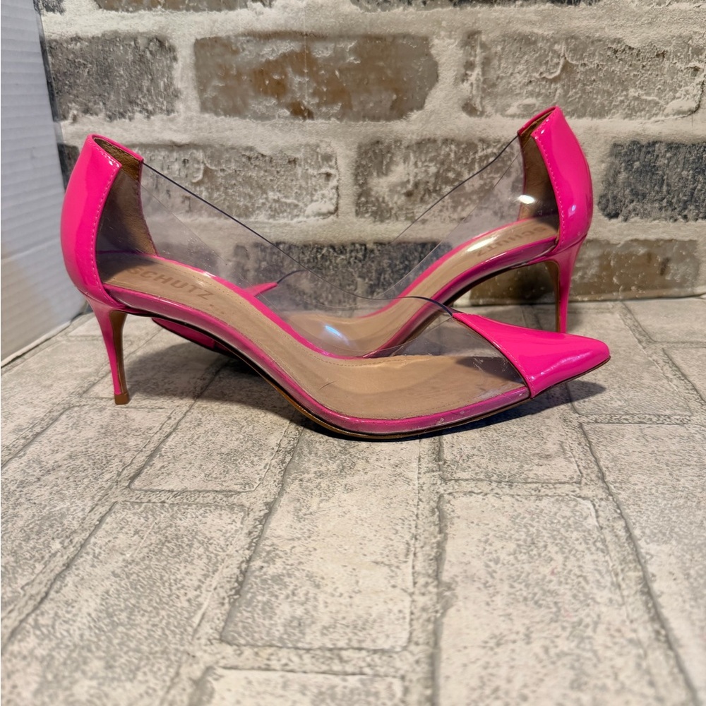 SCHUTZ Hot Pink Pointed-Toe Clear Panel Stiletto Heels 9.5